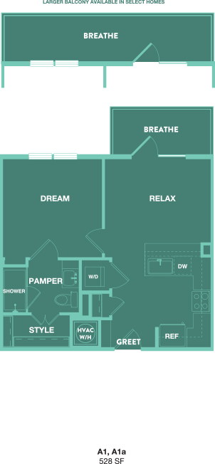 A floor plan of a house with labeled rooms such as "BREATHE", "DREAM", and "RELAX".